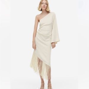 One shoulder Midi  Satin Dress with thread